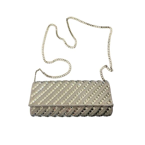 Starlet Chain Strap Bag Silver Rhinestone Faux Pearl Clutch Evening Purse Prom - Picture 1 of 4